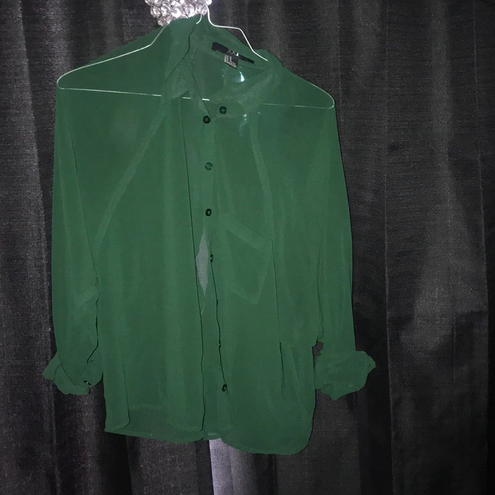 See through button up, green